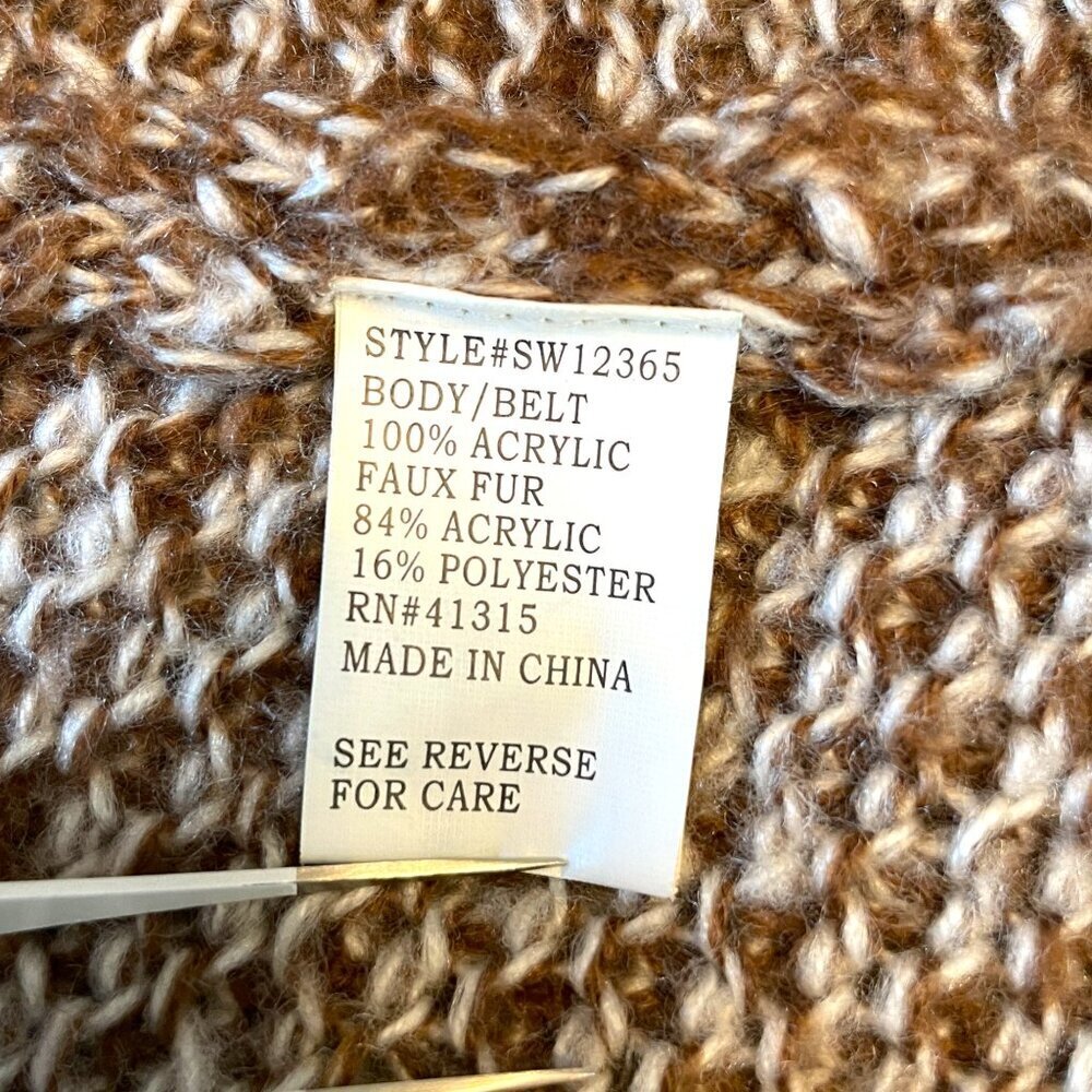 Oona & Maud Belted Cardigan XL Removable Faux Fur Trim Brown *SEE NOTES* - Picture 8 of 11
